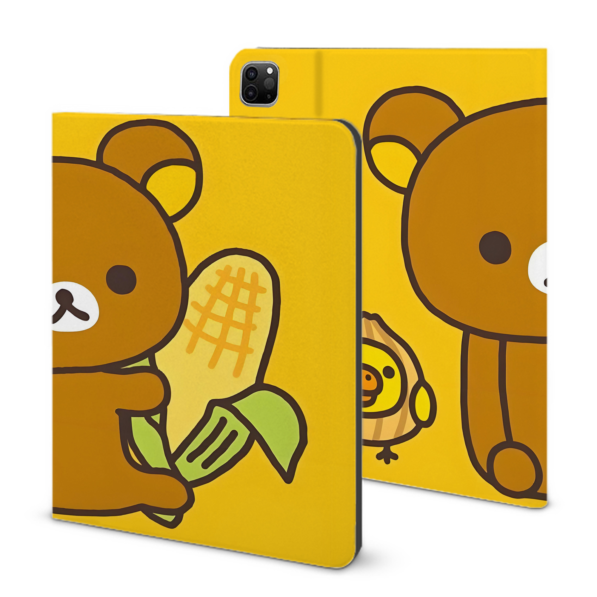 （画像用） リラックマ リラックマ キイロイトリ Rilakkuma Korilakkuma Kiiroitori IPad ケース ブック型 PUレザー TPU 耐衝撃 軽量 薄型 ペン収納なし 全面保護 IPad 各モデル対応
